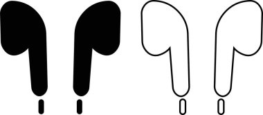 Elsiz simge seti. Kablosuz kulaklıklar düz ve hat siyah vektör koleksiyonu şeffaf arkaplanda izole edilmiş. Kulaklık silueti kulaklık sembolü bilgisayar teknolojisi ikonu. Eller serbest grup.