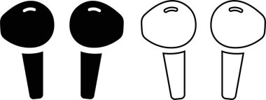 Elsiz simge seti. Kablosuz kulaklıklar düz ve hat siyah vektör koleksiyonu şeffaf arkaplanda izole edilmiş. Kulaklık silueti kulaklık sembolü bilgisayar teknolojisi ikonu. Eller serbest grup.