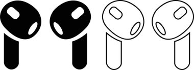 Elsiz simge seti. Kablosuz kulaklıklar düz ve hat siyah vektör koleksiyonu şeffaf arkaplanda izole edilmiş. Kulaklık silueti kulaklık sembolü bilgisayar teknolojisi ikonu. Eller serbest grup.