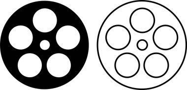 Film makarası ikonu hazır. Klasik tarzda siyah film makarası ikonu. Saydam arkaplanda izole edilmiş film şeridi veya çizgi vektör koleksiyonu olan eski bir retro bobin. Fotoğraf, Eğri Film Şeridi PNG.