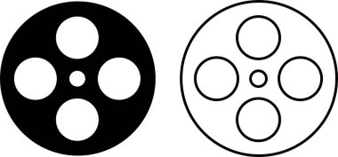 Film makarası ikonu hazır. Klasik tarzda siyah film makarası ikonu. Saydam arkaplanda izole edilmiş film şeridi veya çizgi vektör koleksiyonu olan eski bir retro bobin. Fotoğraf, Eğri Film Şeridi PNG.
