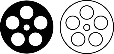 Film makarası ikonu hazır. Klasik tarzda siyah film makarası ikonu. Saydam arkaplanda izole edilmiş film şeridi veya çizgi vektör koleksiyonu olan eski bir retro bobin. Fotoğraf, Eğri Film Şeridi PNG.