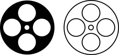 Film makarası ikonu hazır. Klasik tarzda siyah film makarası ikonu. Saydam arkaplanda izole edilmiş film şeridi veya çizgi vektör koleksiyonu olan eski bir retro bobin. Fotoğraf, Eğri Film Şeridi PNG.