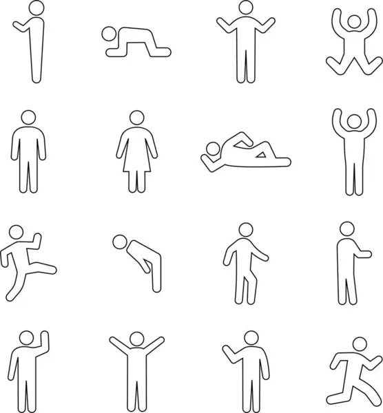 İnsanları resim ikonuna ayarla. Hareketli aktif yaşam tarzı siyah çizgi vektör koleksiyonu olan insanlar şeffaf arkaplanda izole oldular. Erkek ya da kadın Temel Duruş Oturan İşaret Sembolü.