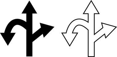 Siyah trafik ok simgesi koleksiyonu izole edilmiş şeffaf arkaplan. Düz veya çizgi vektörü. Bükülmüş ok, dönüş, zik zag, kavşak, direksiyon işareti, konum nokta kavşak çember .