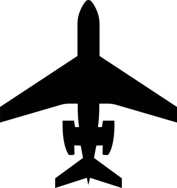 Uçak ikonu. Saydam arka planda izole edilmiş uçak siyah düz vektörü. Uçuş taşıma sembolü. Seyahat, uçuş işareti askeri jet uçakları, sivil turbofan havacılık uçakları..