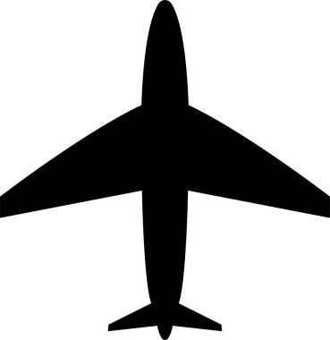 Uçak ikonu. Saydam arka planda izole edilmiş uçak siyah düz vektörü. Uçuş taşıma sembolü. Seyahat, uçuş işareti askeri jet uçakları, sivil turbofan havacılık uçakları..