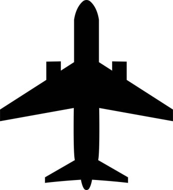 Uçak ikonu. Saydam arka planda izole edilmiş uçak siyah düz vektörü. Uçuş taşıma sembolü. Seyahat, uçuş işareti askeri jet uçakları, sivil turbofan havacılık uçakları..