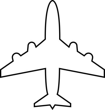 Uçak ikonu. Uçak siyah hat vektörü şeffaf arkaplanda izole edildi. Uçuş taşıma sembolü. Seyahat, uçuş işareti askeri jet uçakları, sivil turbofan havacılık uçakları..
