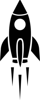 Roket ikonu. Uzay gemisi fırlatma konsepti siyah düz vektör, şeffaf arkaplanda izole edildi. Uzay roketi ateşle fırlatıldı. Web sitesi ve mobil uygulama için uçuş işareti başlat.