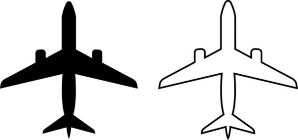 Plane icon set. Airplane black flat or line vector collection isolated on transparent background. Flight transport symbol. Travel ,flying sign military jet aircraft ,civil turbofan aviation planes.