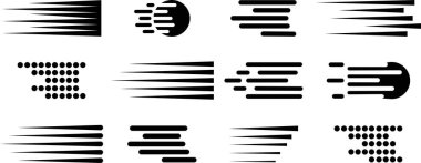 Çizgi roman hız çizgileri simgesi siyah doğrusal vektör koleksiyonunu şeffaf arkaplanda izole etti. Hız, gelişmeler, çizelgeler, güç ve daha fazlası. Hareket efektli basit çizgi.