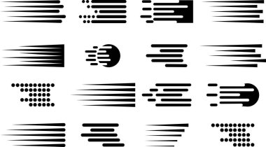 Çizgi roman hız çizgileri simgesi siyah doğrusal vektör koleksiyonunu şeffaf arkaplanda izole etti. Hız, gelişmeler, çizelgeler, güç ve daha fazlası. Hareket efektli basit çizgi.