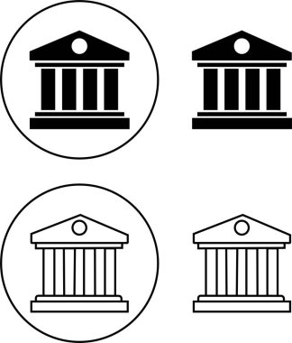 Siluet banka binası simgeleri şeffaf arkaplan dairesi ve çizgi vektör koleksiyonunda izole edildi. Banka Hükümeti Adliye Binası Mimarisi basit bir yer işareti. Bilgi grafikleri için Mobil ve Web.