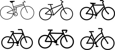 Şeffaf arkaplanda bisiklet simgeleri izole edildi. Pedal siyah düz ve çizgi vektör koleksiyonu olan modern ve düzenlenebilir bisiklet. Spor, seyahat, bisiklet, yarış, web sitesi ve mobil uygulama sembolü.