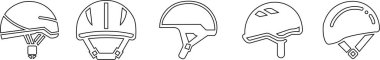 Motosiklet kaskı vektör simgesi ayarlandı. Yarış kaskı, inşaat kaskı, motosiklet kaskı, net arka planda izole edilmiş web tasarımı için siyah şapka koleksiyonu..