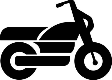 Motosiklet, bisiklet ve düz motosiklet ikonu. Motosiklet, scooter, roadster, spor, kruvazör, tur, karıştırıcı, deneme motoru ve helikopter için yan görüş motosikleti.