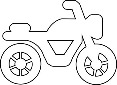 Motosiklet, bisiklet ve motosiklet çizgisi ikonu. Motosiklet, scooter, roadster, spor, kruvazör, tur, karıştırıcı, deneme motoru ve helikopter için yan görüş motosikleti.