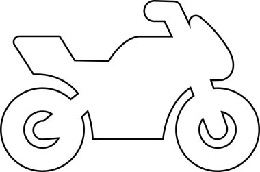 Motosiklet, bisiklet ve motosiklet çizgisi ikonu. Motosiklet, scooter, roadster, spor, kruvazör, tur, karıştırıcı, deneme motoru ve helikopter için yan görüş motosikleti.