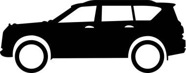 Araba ikonu. Araba tarzı vektör. Şeffaf arkaplanda izole edilmiş siyah bir daire. Web sitesi ve uygulama için ulaşım sembolü, trafik işareti, seyahat ögesi