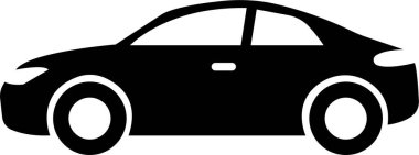 Araba ikonu. Araba tarzı vektör. Şeffaf arkaplanda izole edilmiş siyah bir daire. Web sitesi ve uygulama için ulaşım sembolü, trafik işareti, seyahat ögesi