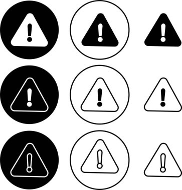 Tehlike uyarı simgesi ayarlandı. Siyah düz üçgen uyarı işareti ve şeffaf arkaplanda izole edilmiş çizgi vektör koleksiyonu. ünlem işareti simgesi. Tehlike alarmı, risk sembolü..