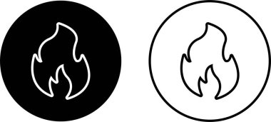 Ateş simgeleri düz ve çizgi şeklinde dizildi. Şeffaf arkaplanda yangın uyarısı izole edildi. Alev Kurgulanabilir Darbe siyah toplama vektörü. Kamp ateşi, Şenlik ateşi, Alev İşareti, Ağ ve Uygulama Öngörünümü.