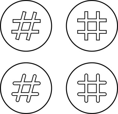 Kabarcık simgelerinde hashtag logosu ayarlandı. İletişim işareti ya da müşteri deneyimi kavramı. Saydam arkaplanda izole edilmiş minimal stil modası basit hash etiket grafiksel ince çizgi tasarımı.