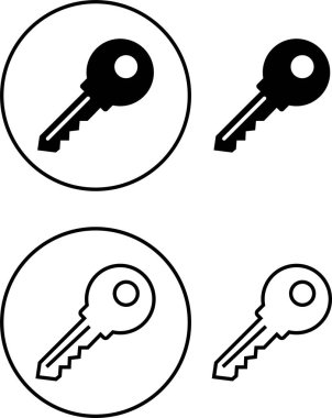 Anahtar simgesi ayarlandı. Anahtar siyah düz ve çizgi vektör koleksiyonu şeffaf arkaplanda izole edildi. Genel stilde anahtar sembol. Ev, oda, ofis, kapı, kilit, güvenlik, gizli, kapı için erişim konsepti