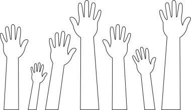 Kaldırılmış El Hareketi simgeleri. Şeffaf arka planda izole edilmiş ırkçılık çizgisi yok. Gönüllüler ve hayır işleri çalışanları, olumlu iş hizmetlerine yardım etmek ve katkıda bulunmak için hazır ve nazırlar.