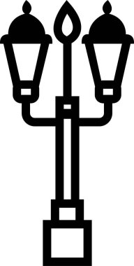 Sokak lambaları ve spot ışıkları sönük ikon. Eski ve modern sokak lambası. Siyah siluet şehir klasiği. Karanlık yolda parlıyor.