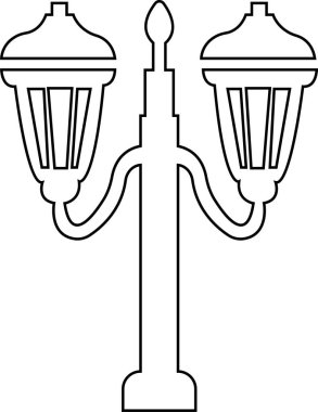 Sokak lambaları ve spot ışıkları çizgi ikonu. Eski ve modern sokak lambası. Siyah siluet şehir klasiği. Karanlık yolda parlıyor.