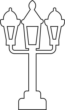 Sokak lambaları ve spot ışıkları çizgi ikonu. Eski ve modern sokak lambası. Siyah siluet şehir klasiği. Karanlık yolda parlıyor.