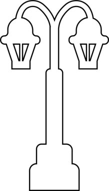 Sokak lambaları ve spot ışıkları çizgi ikonu. Eski ve modern sokak lambası. Siyah siluet şehir klasiği. Karanlık yolda parlıyor.