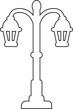 Sokak lambaları ve spot ışıkları çizgi ikonu. Eski ve modern sokak lambası. Siyah siluet şehir klasiği. Karanlık yolda parlıyor.