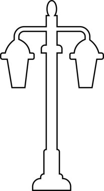 Sokak lambaları ve spot ışıkları çizgi ikonu. Eski ve modern sokak lambası. Siyah siluet şehir klasiği. Karanlık yolda parlıyor.