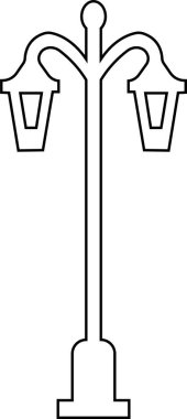 Sokak lambaları ve spot ışıkları çizgi ikonu. Eski ve modern sokak lambası. Siyah siluet şehir klasiği. Karanlık yolda parlıyor.
