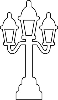 Sokak lambaları ve spot ışıkları çizgi ikonu. Eski ve modern sokak lambası. Siyah siluet şehir klasiği. Karanlık yolda parlıyor.