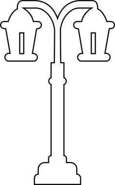 Sokak lambaları ve spot ışıkları çizgi ikonu. Eski ve modern sokak lambası. Siyah siluet şehir klasiği. Karanlık yolda parlıyor.