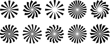 Güneş patlaması elementinin radyal çizgileri ya da güneş patlaması arkaplan simgeleri ayarlandı. Işın tasarımı koleksiyonu. Retro yıldızlar siyah vektör şeffaf üzerinde izole. Düzenlenebilir düz geometrik güneş patlaması sembolü.
