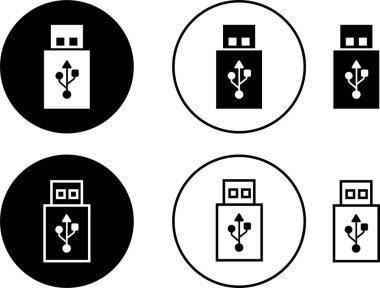 USB simge seti. Flaş disk flaş bellek düz ve çizgi siyah vektör koleksiyonu şeffaf arkaplanda izole. İnternet videosu. Konsol ortam depolama, Bilgisayar Teknolojisi, şarj aleti, veri aktarım işareti.