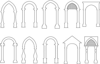 Kemer şekli simgeleri ayarlandı. Şablon kemeri düğün davetiyeleri lazer kesimi davetiye yeri kart koleksiyonu. Geleneksel mimari pencere ve kapılar. Ezoterik için Bohem çağdaş sınırlar.