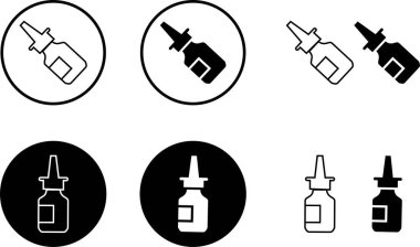 İlaç şişeleri ikon indirme seti düşürücü ve gerçekçi modeller. Göz damlası ve burun ya da burun spreyi ya da göz damlası ya da göz damlası ve tıbbi paket tasarımı için plastik ve cam taşıyıcı kaplar