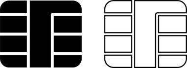 EMV çip simgesi hazır. Hat, kabartma ve dolgulu taslak, cep telefonu mikroçipi banka kredi kartı veya banka kartı veya sim kartı için. Dijital NFC teknolojisi. Terminallerde ve ATM 'lerde bağlantısız ödeme.