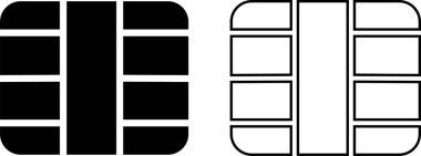 EMV çip simgesi hazır. Hat, kabartma ve dolgulu taslak, cep telefonu mikroçipi banka kredi kartı veya banka kartı veya sim kartı için. Dijital NFC teknolojisi. Terminallerde ve ATM 'lerde bağlantısız ödeme.