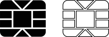 EMV çip simgesi hazır. Hat, kabartma ve dolgulu taslak, cep telefonu mikroçipi banka kredi kartı veya banka kartı veya sim kartı için. Dijital NFC teknolojisi. Terminallerde ve ATM 'lerde bağlantısız ödeme.