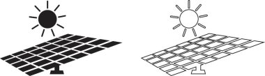 Solar system plates icon set. The main solar panel types flat and line vector of monocrystalline polycrystalline and thin film solar energy panel with Sun collection isolated on transparent background clipart