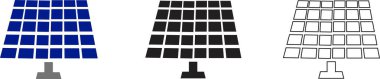 Solar system plates icon set. The main solar panel types flat and line vector of monocrystalline polycrystalline and thin film solar energy panel with Sun collection isolated on transparent background clipart