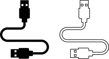 USB kablo port simgesi seti. USB tip C-A şimşek ve mikro usb cep telefonu şarj vektör koleksiyonu izole edildi. Fiş adaptör sembolü. Elektronik cihaz bağlantısı. Akıllı telefon şarj levhası