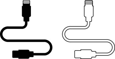 USB kablo port simgesi seti. USB tip C-A şimşek ve mikro usb cep telefonu şarj vektör koleksiyonu izole edildi. Fiş adaptör sembolü. Elektronik cihaz bağlantısı. Akıllı telefon şarj levhası